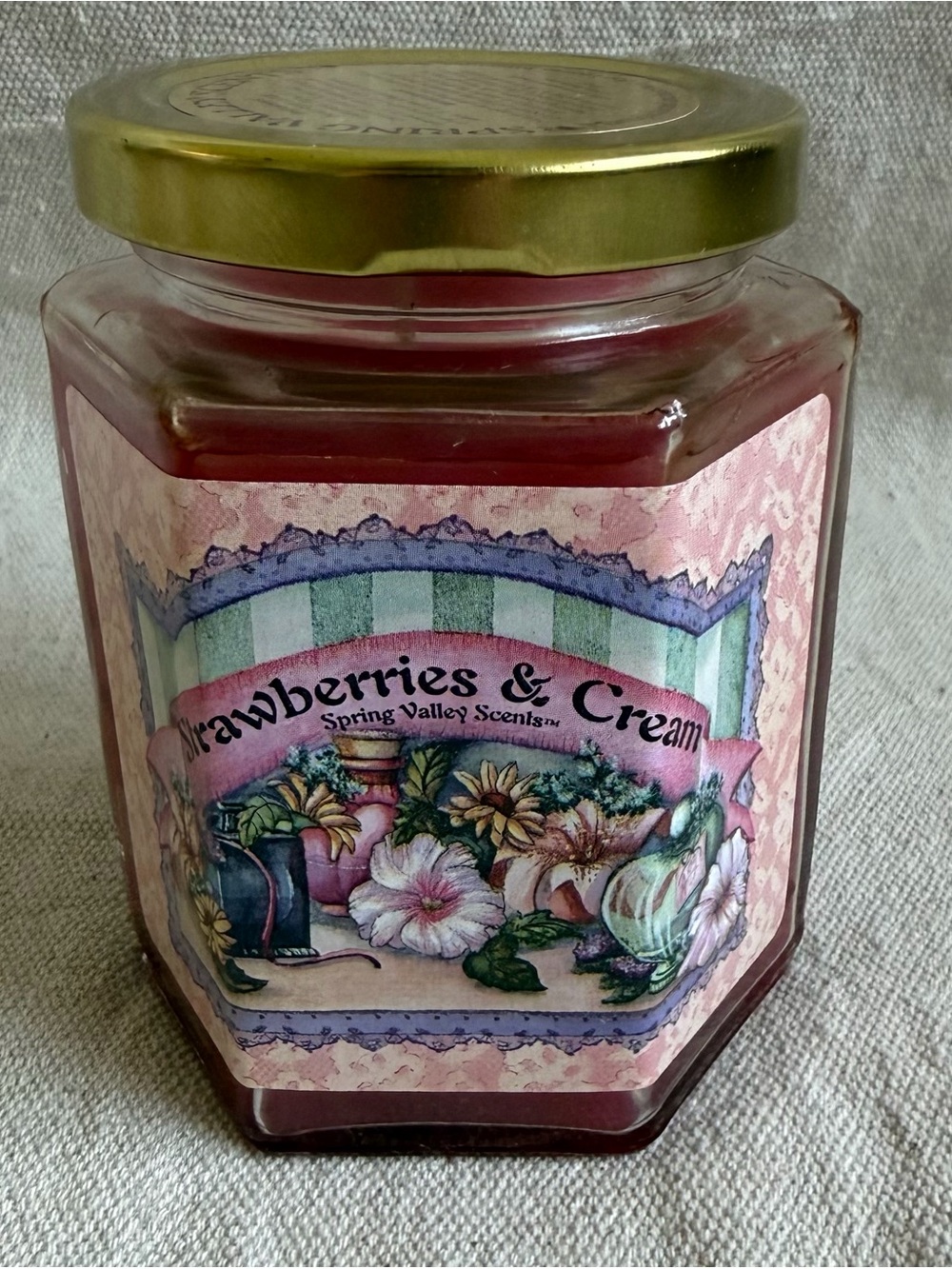 Home Interiors Spring Valley Scents Strawberries & Cream Jar Candle New 10oz VTG